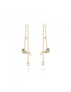 Earrings•Birds and flowers series Lover bird pearl earrings 