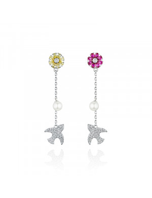 Earrings•Birds and flowers series Flower and bird pendant earrings 