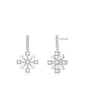 耳环•雪花系列 Pearl snowflake earrings 珍珠雪花耳钉