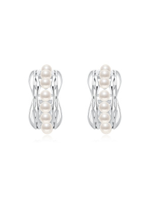 耳环•蕾丝系列 Lace pearl C ring earrings 蕾丝珍珠C圈耳钉