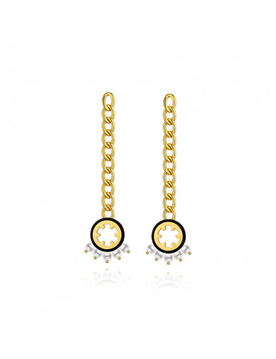 Earrings•Glam Ever X WuJiaCheng Co-Branded Black record pearl chain long earrings 