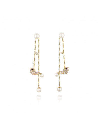 Earrings•Birds and flowers series Lover bird pearl earrings 