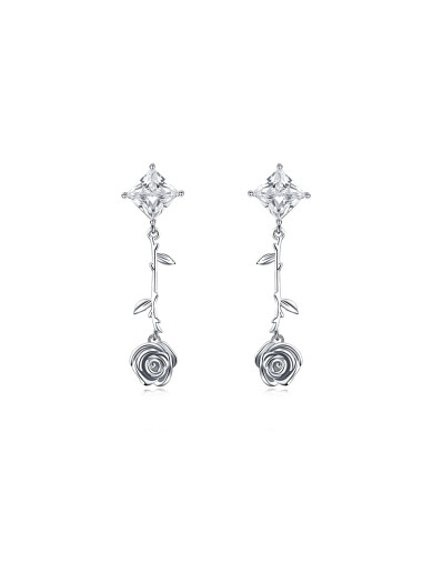 耳环•玫瑰系列 Zircon rose long earrings 锆石玫瑰长耳环
