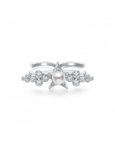 Ring•Glam Ever X Akiiiko Co-Branded Pearl star  double finger ring  