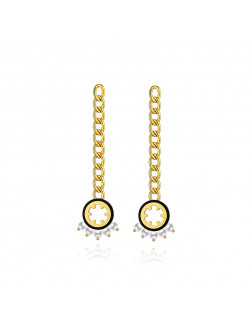 Earrings•Glam Ever X WuJiaCheng Co-Branded Black record pearl chain long earrings 