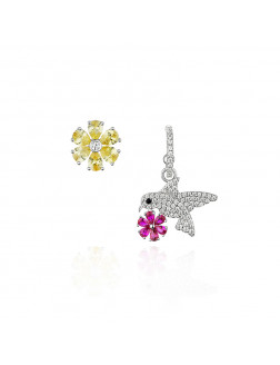 Earrings•Birds and flowers series Flower and bird asymmetrical earrings