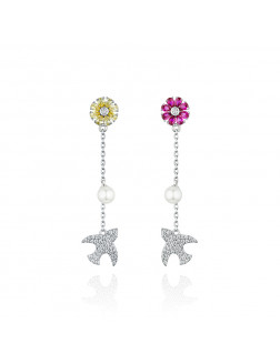 Earrings•Birds and flowers series Flower and bird pendant earrings 