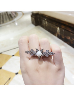 Ring•Glam Ever X Akiiiko Co-Branded Pearl star  double finger ring  